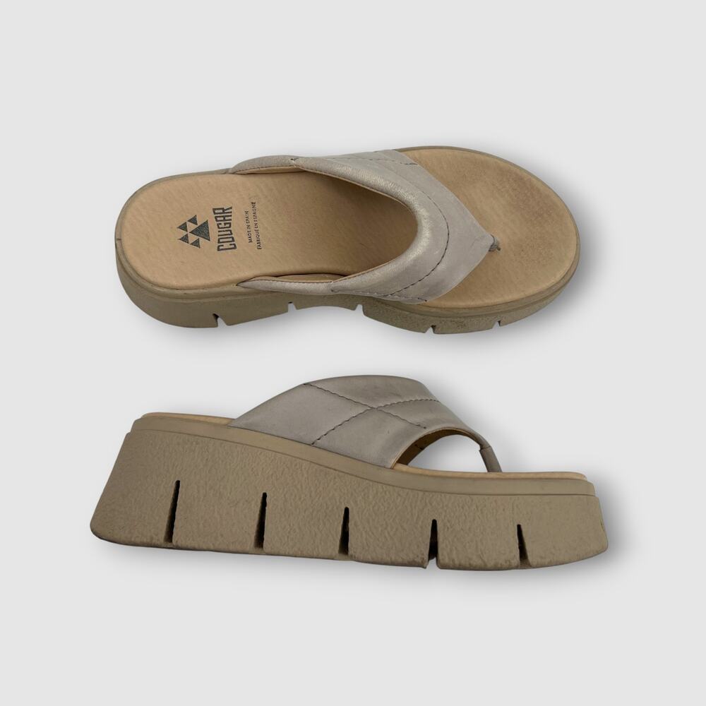 Cougar Platform Flip Flop Sandals Beige Leather Slip-On Slides